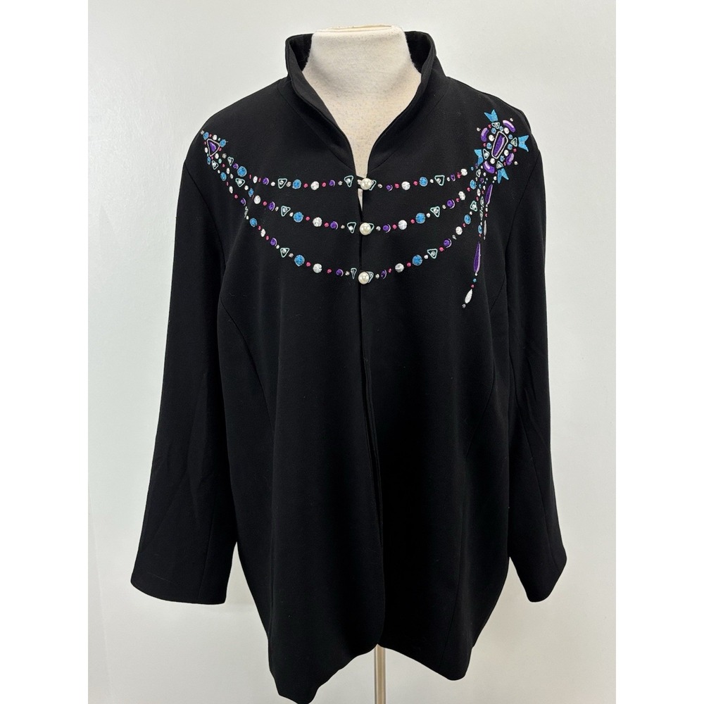 NEW! Bob Mackie Wearable Art Blazer Jacket Women's 2X Plus Black Embellished